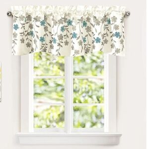 1 - Faux Silk Embroidered Floral Window Valance with Teal and Gray Flowers 60x18